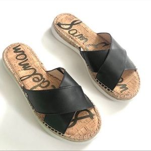 [New] Sam Edelman Black Leather Jen Slide Sandal